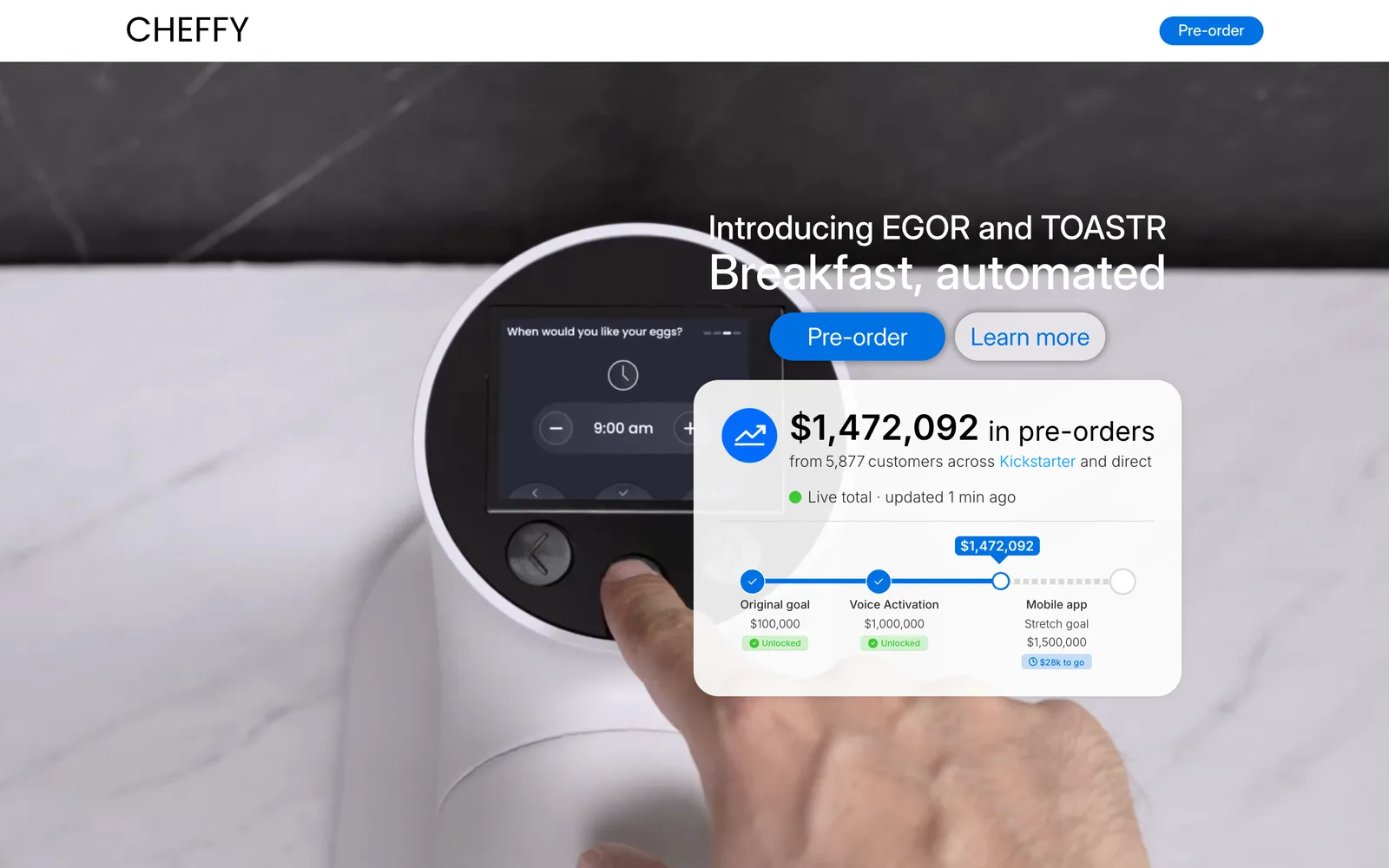 cheffy.ai homepage showing the live pre-order total