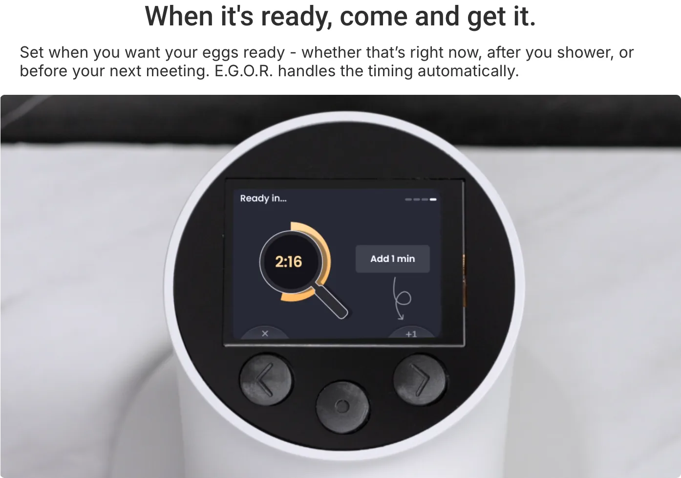 EGOR panel showing a cooking countdown with three buttons below